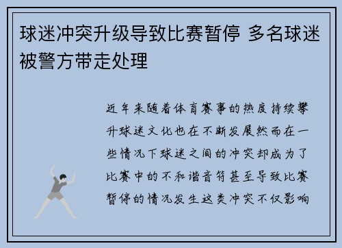 球迷冲突升级导致比赛暂停 多名球迷被警方带走处理