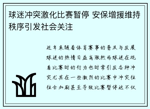 球迷冲突激化比赛暂停 安保增援维持秩序引发社会关注